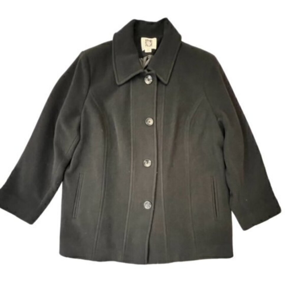 Women's Anne Klein Black Wool Coat Peacoat Lined Size 2X WINTER Holiday Preppy